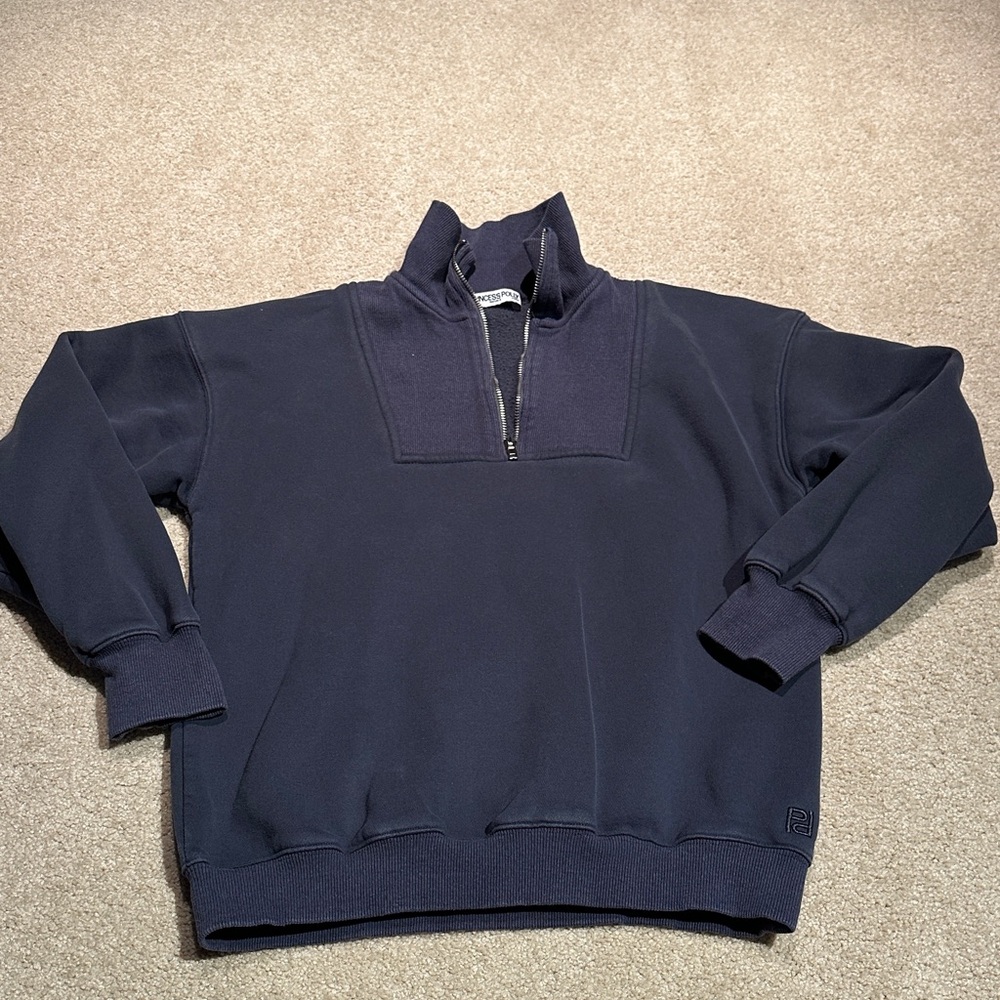 PRINCESS POLLY Navy Blue Quarter Zip Sweatshirt